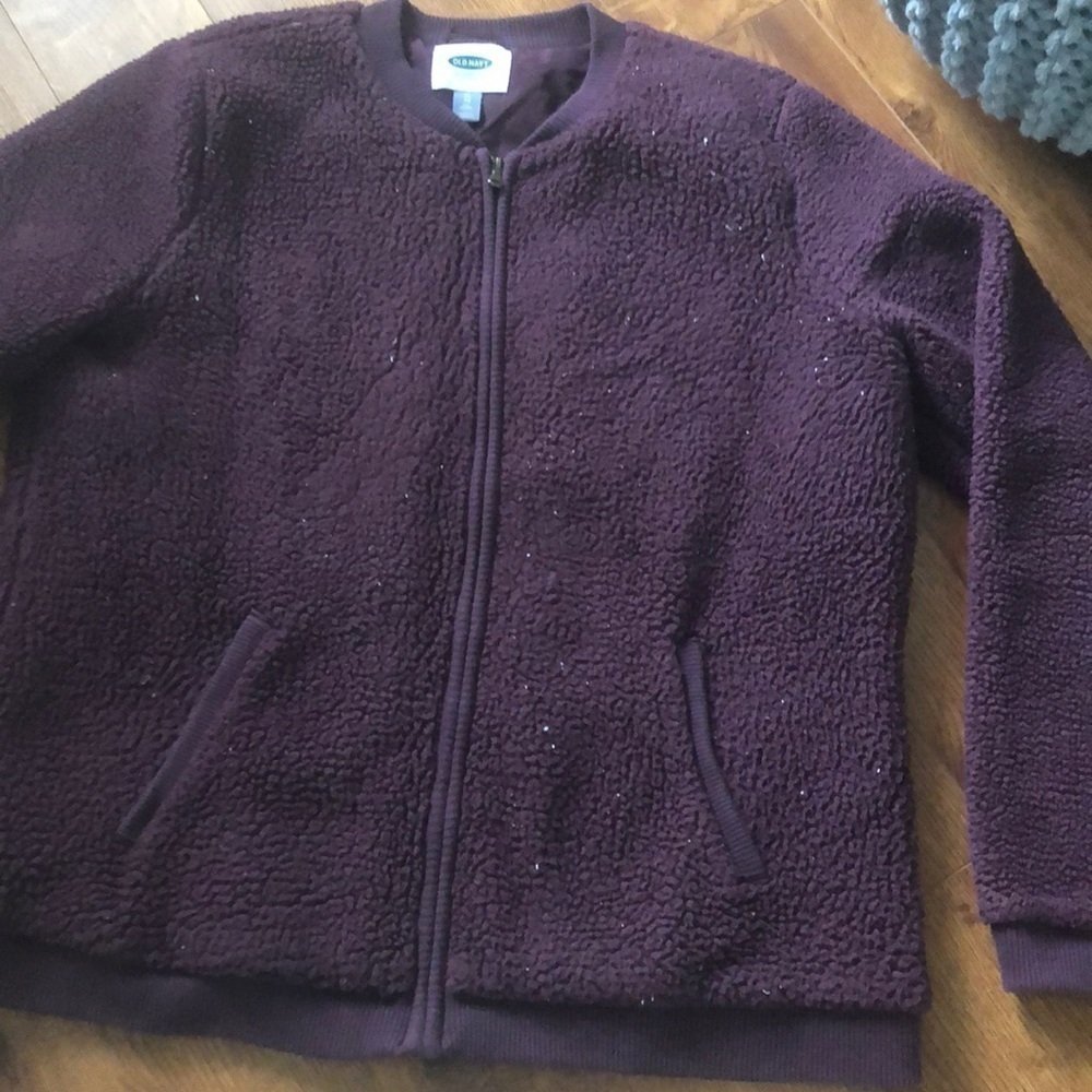 old navy Plum Teddy bear sherpa bomber jacket in size XL tall